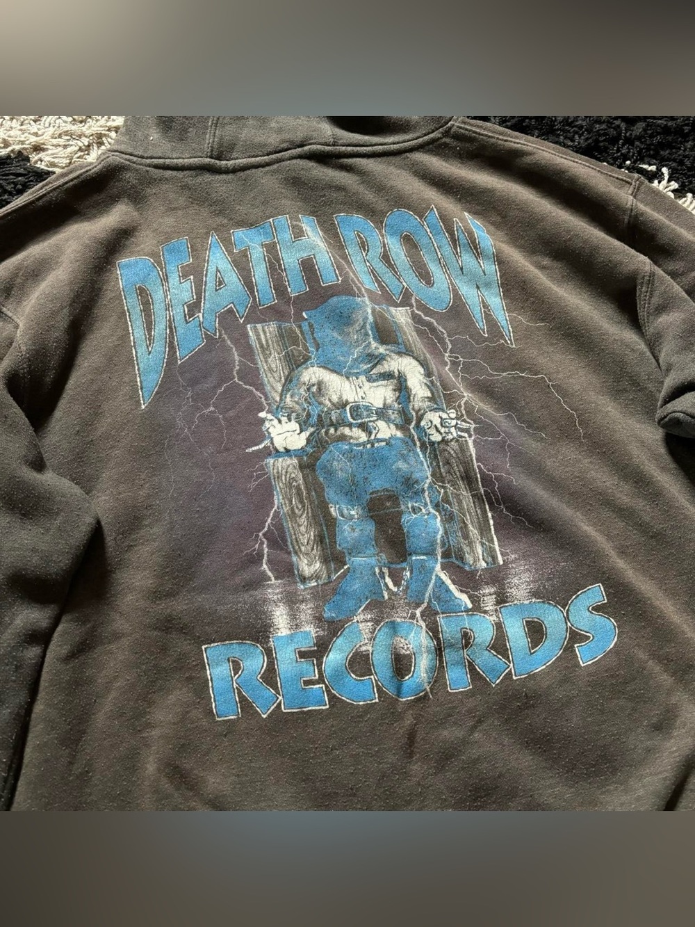 Death Row Records Grunge Grey Blue Graphic Hoodie Streetwear Sweatshirt